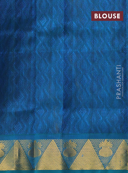 Silk cotton saree maroon and cs blue with allover self emboss jacquard pattern and temple design zari woven border