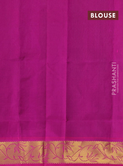 Silk cotton saree peacock green and pink with allover self emboss jacquard pattern and zari woven border