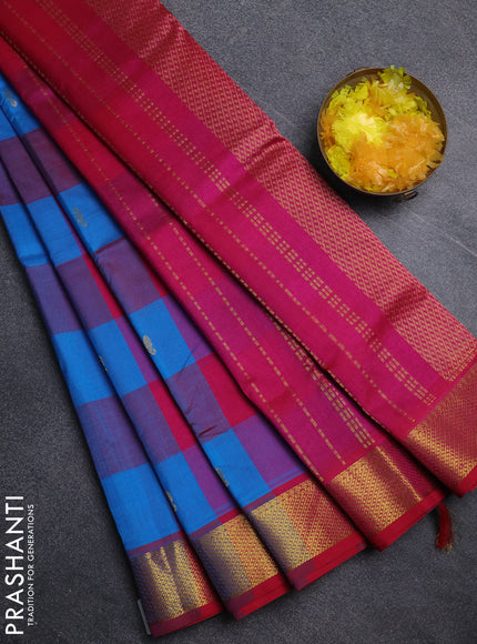 Silk cotton saree cs blue and pink with paalum pazhamum checks & zari buttas and zari woven border