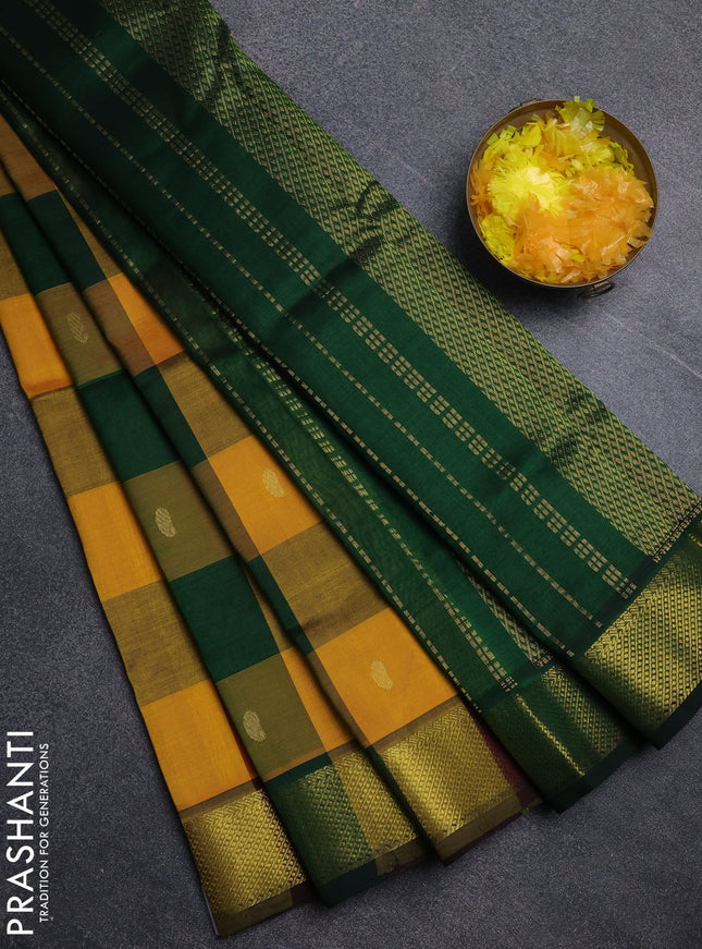 Silk cotton saree multi colour and green with paalum pazhamum checks & zari buttas and zari woven border