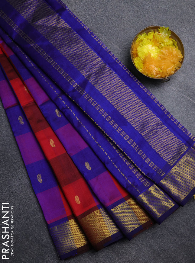 Silk cotton saree multi colour and blue with paalum pazhamum checks & zari buttas and zari woven border