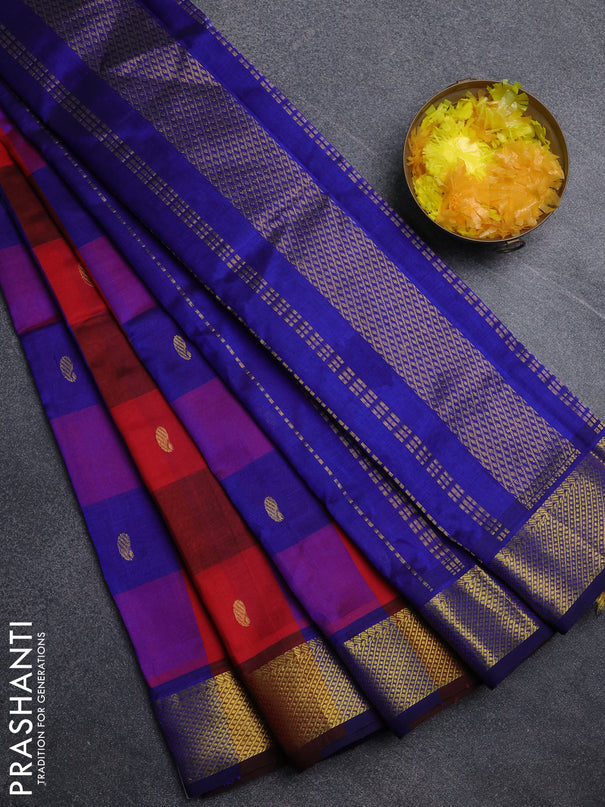 Silk cotton saree multi colour and blue with paalum pazhamum checks & zari buttas and zari woven border