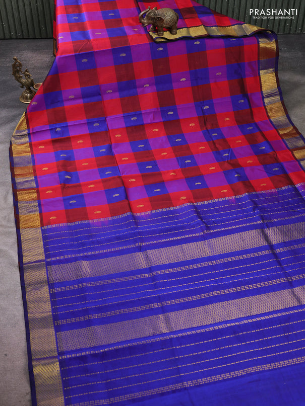Silk cotton saree multi colour and blue with paalum pazhamum checks & zari buttas and zari woven border