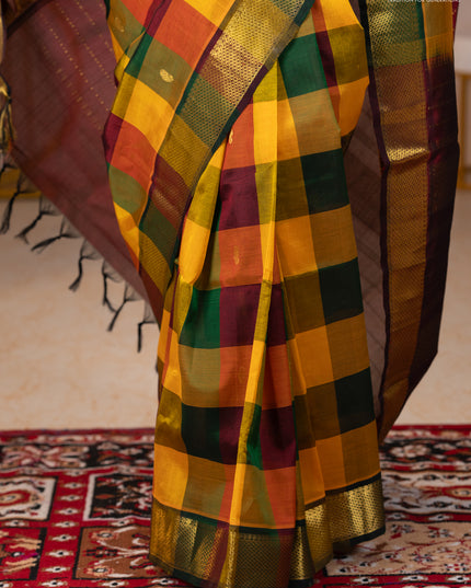 Silk cotton saree multi colour and maroon with paalum pazhamum checks & zari buttas and zari woven border