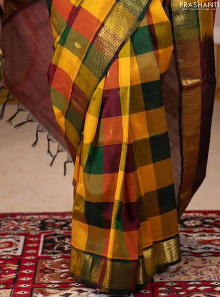 Silk cotton saree multi colour and maroon with paalum pazhamum checks & zari buttas and zari woven border