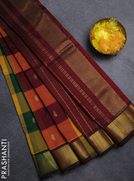 Silk cotton saree multi colour and maroon with paalum pazhamum checks & zari buttas and zari woven border
