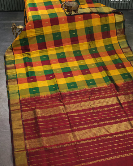 Silk cotton saree multi colour and maroon with paalum pazhamum checks & zari buttas and zari woven border