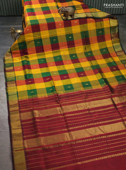 Silk cotton saree multi colour and maroon with paalum pazhamum checks & zari buttas and zari woven border