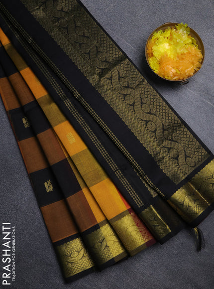 Silk cotton saree multi colour and black with paalum pazhamum checks & zari buttas and zari woven border