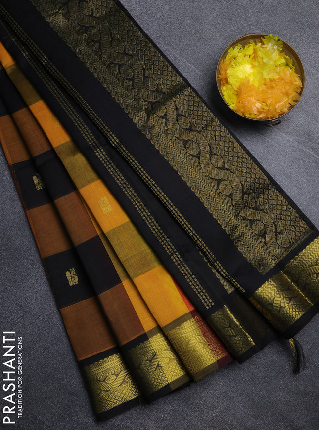 Silk cotton saree multi colour and black with paalum pazhamum checks & zari buttas and zari woven border