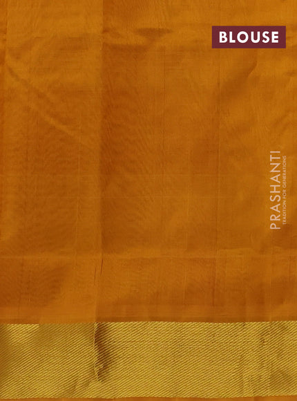 Silk cotton saree purple and mustard yellow with paalum pazhamum checks & zari buttas and zari woven border