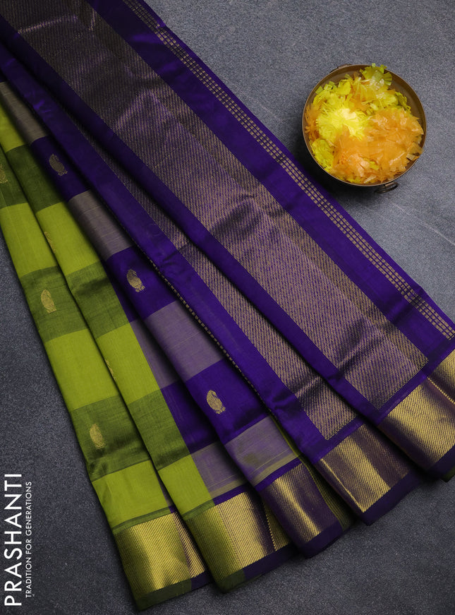 Silk cotton saree blue and light green with paalum pazhamum checks & zari buttas and zari woven border