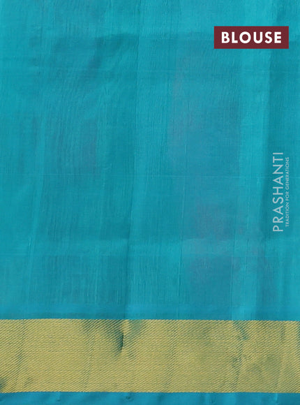 Silk cotton saree pink and teal blue with paalum pazhamum checks & zari buttas and zari woven border