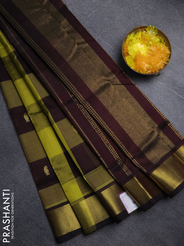 Silk cotton saree wine shade and light green with paalum pazhamum checks & zari buttas and zari woven border