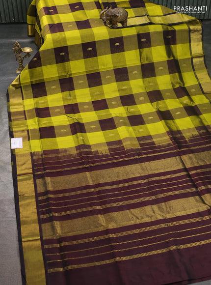 Silk cotton saree wine shade and light green with paalum pazhamum checks & zari buttas and zari woven border