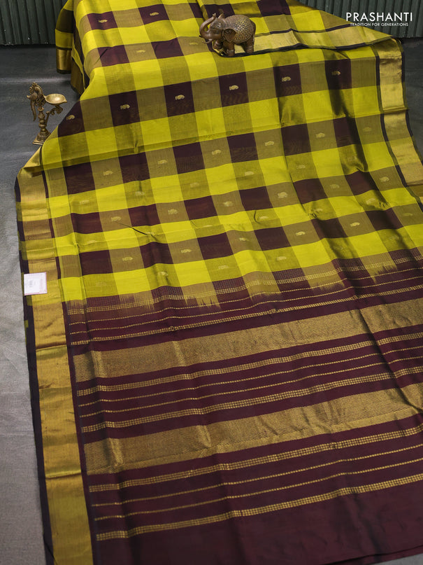 Silk cotton saree wine shade and light green with paalum pazhamum checks & zari buttas and zari woven border