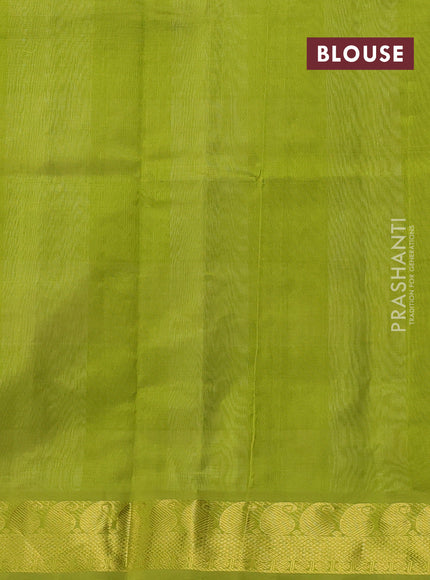 Silk cotton saree off white and light green with paalum pazhamum checks & zari buttas and paisley zari woven border