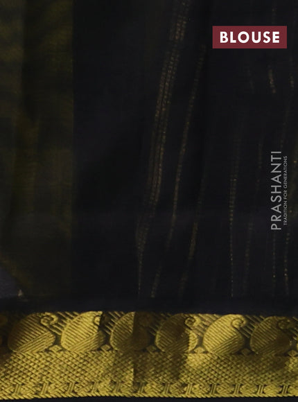 Silk cotton saree black and light green with paalum pazhamum checks & zari buttas and paisley zari woven border