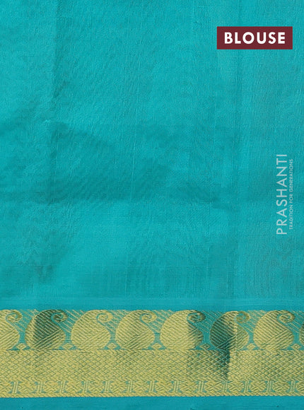 Silk cotton saree red and teal green with paalum pazhamum checks & zari buttas and paisley zari woven border