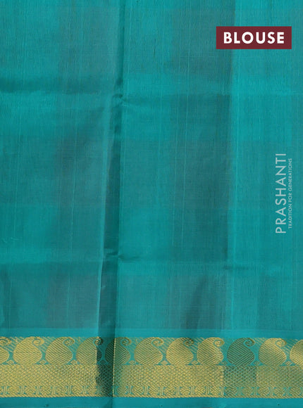 Silk cotton saree pink and teal green with paalum pazhamum checks & zari buttas and paisley zari woven border