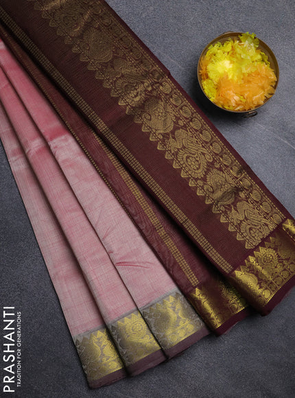 Silk cotton saree light pink and deep maroon with allover vairosi pattern and annam zari woven border