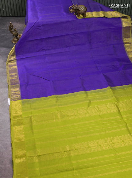 Silk cotton saree blue and light green with allover vairosi pattern and annam zari woven border