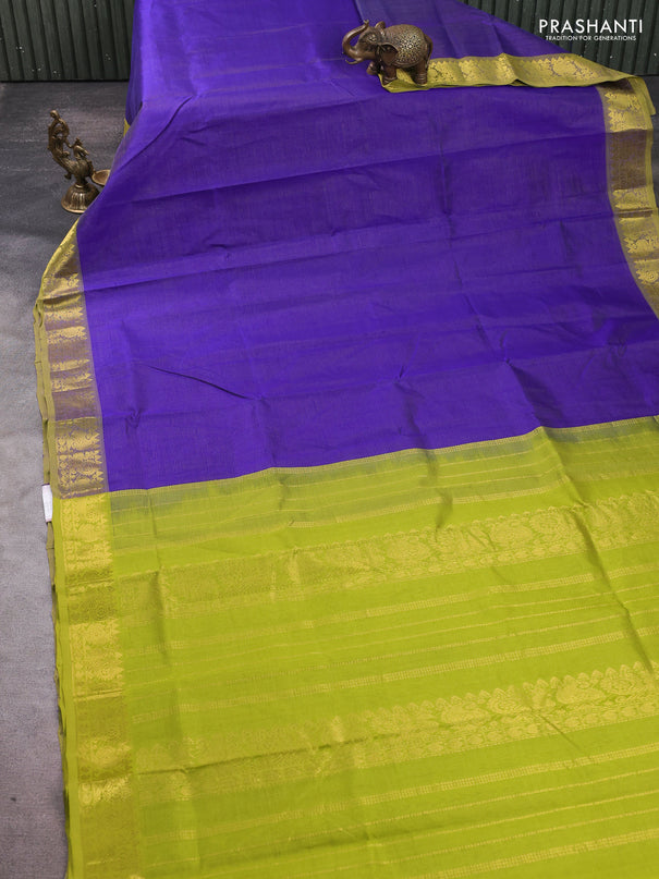 Silk cotton saree blue and light green with allover vairosi pattern and annam zari woven border