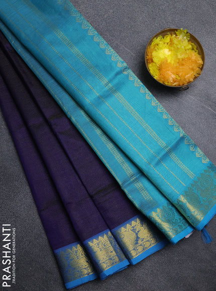 Silk cotton saree navy blue and cs blue with allover vairosi pattern and annam zari woven border