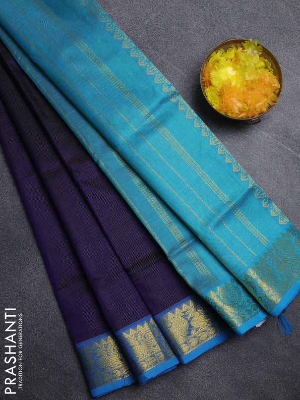 Silk cotton saree navy blue and cs blue with allover vairosi pattern and annam zari woven border