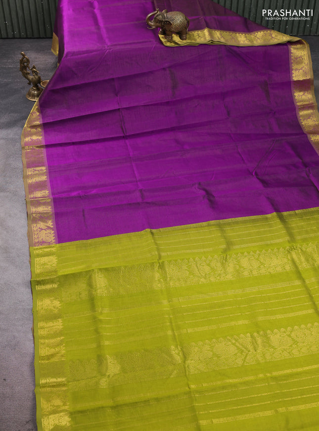 Silk cotton saree purple and light green with allover vairosi pattern and annam zari woven border