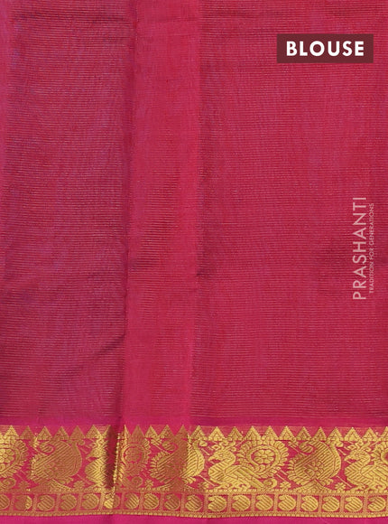 Silk cotton saree peacock blue and pink with allover vairosi pattern and annam zari woven border