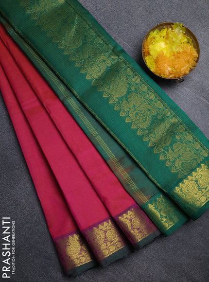 Silk cotton saree dual shade of pinkish orange and green with allover vairosi pattern and annam zari woven border