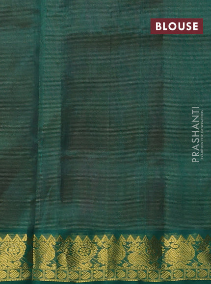 Silk cotton saree dual shade of pinkish orange and green with allover vairosi pattern and annam zari woven border