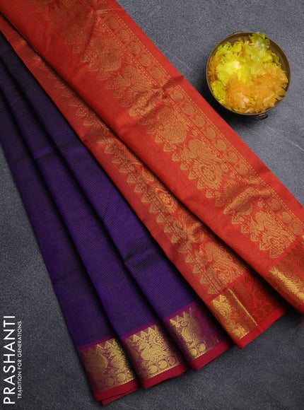 Silk cotton saree violet and red with allover vairosi pattern and annam zari woven border
