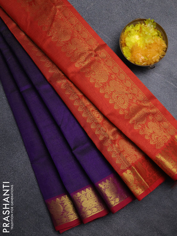 Silk cotton saree violet and red with allover vairosi pattern and annam zari woven border