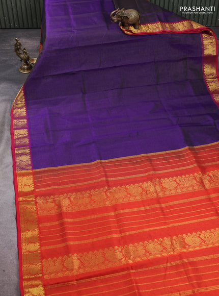 Silk cotton saree violet and red with allover vairosi pattern and annam zari woven border