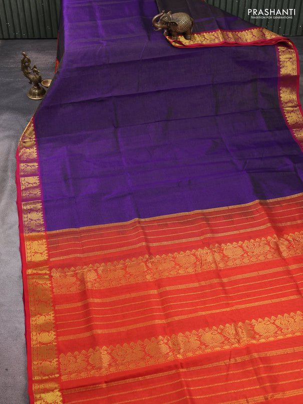 Silk cotton saree violet and red with allover vairosi pattern and annam zari woven border