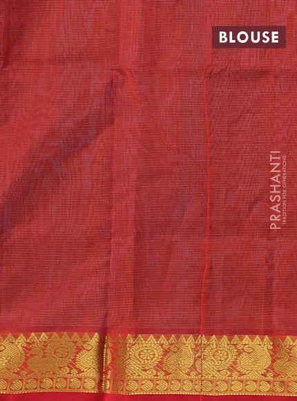 Silk cotton saree peacock blue and red with allover vairosi pattern and annam zari woven border