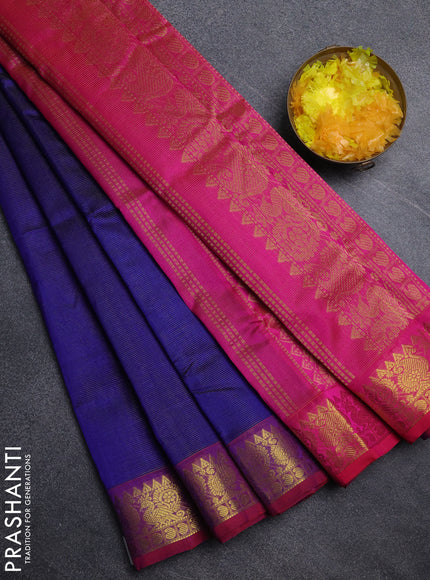Silk cotton saree blue and pink with allover vairosi pattern and annam zari woven border