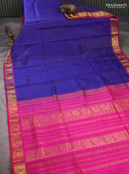 Silk cotton saree blue and pink with allover vairosi pattern and annam zari woven border
