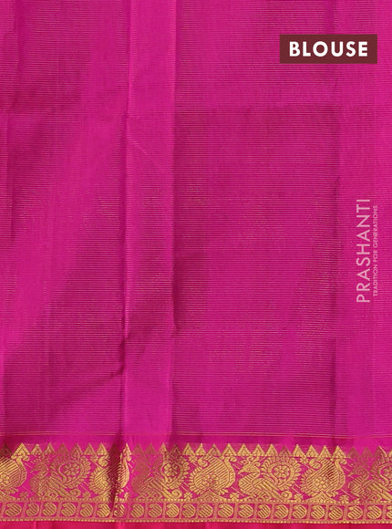 Silk cotton saree blue and pink with allover vairosi pattern and annam zari woven border