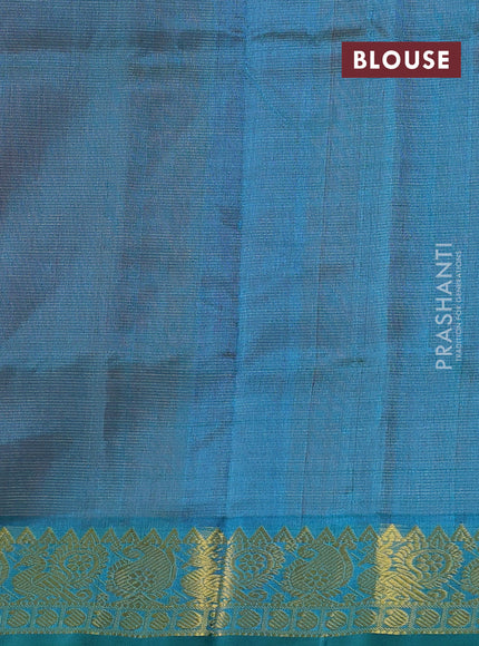 Silk cotton saree orange and peacock blue with allover vairosi pattern and annam zari woven border