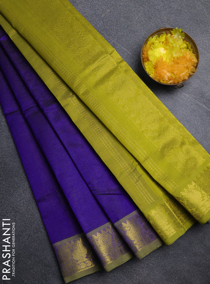 Silk cotton saree violet and light green with allover vairosi pattern and annam zari woven border