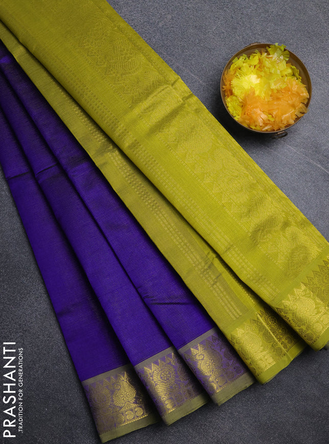 Silk cotton saree violet and light green with allover vairosi pattern and annam zari woven border