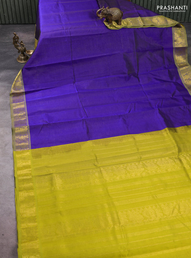 Silk cotton saree violet and light green with allover vairosi pattern and annam zari woven border