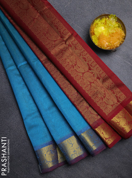 Silk cotton saree cs blue and maroon with allover vairosi pattern and annam zari woven border