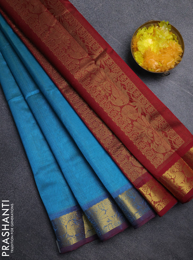 Silk cotton saree cs blue and maroon with allover vairosi pattern and annam zari woven border