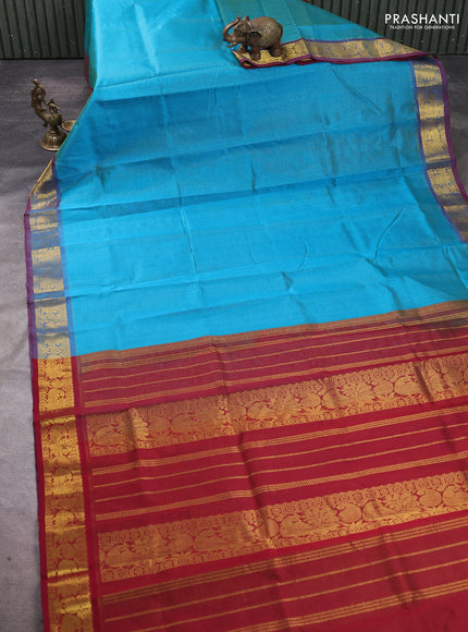Silk cotton saree cs blue and maroon with allover vairosi pattern and annam zari woven border