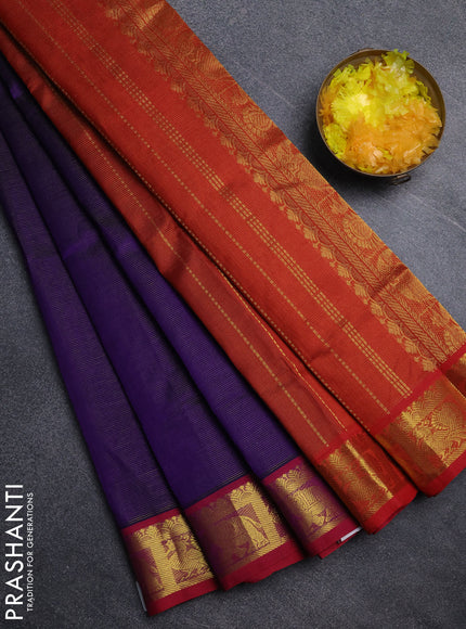 Silk cotton saree violet and red with allover vairosi pattern and annam zari woven border