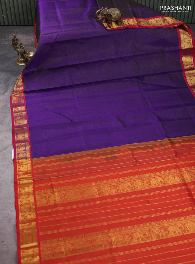 Silk cotton saree violet and red with allover vairosi pattern and annam zari woven border
